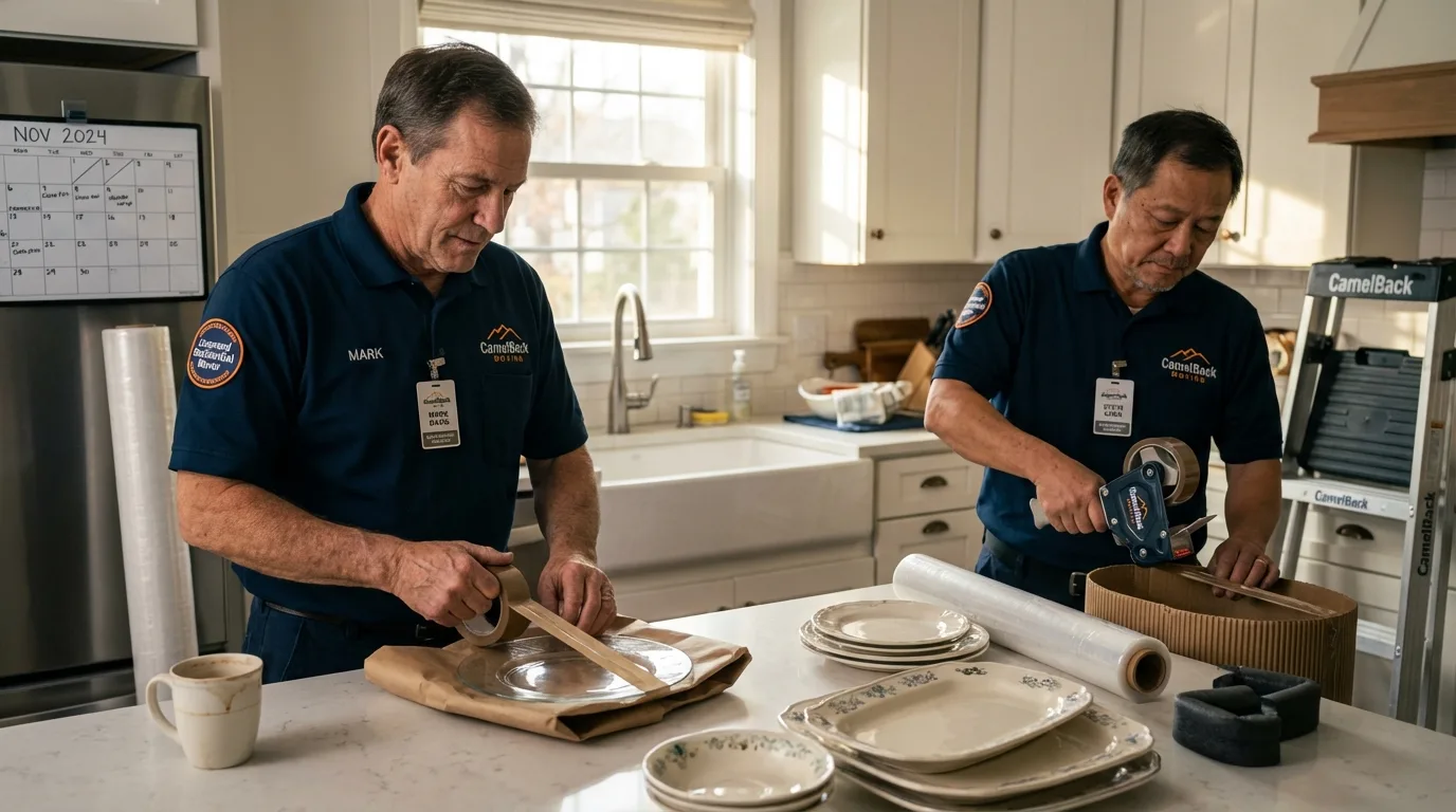 Professional crew packing kitchen dishware in Rocksprings, TX
